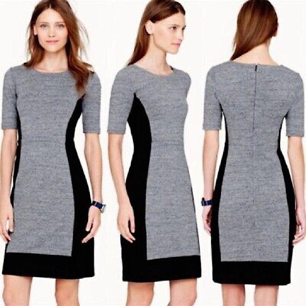 J. Crew Gray & Black Color Block Elbow Sleeve Dress Size 6